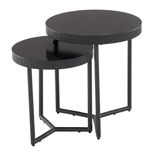 Product photograph of Tipton Set Of 2 Black Glass End Tables With Black Frame from Furniture in Fashion
