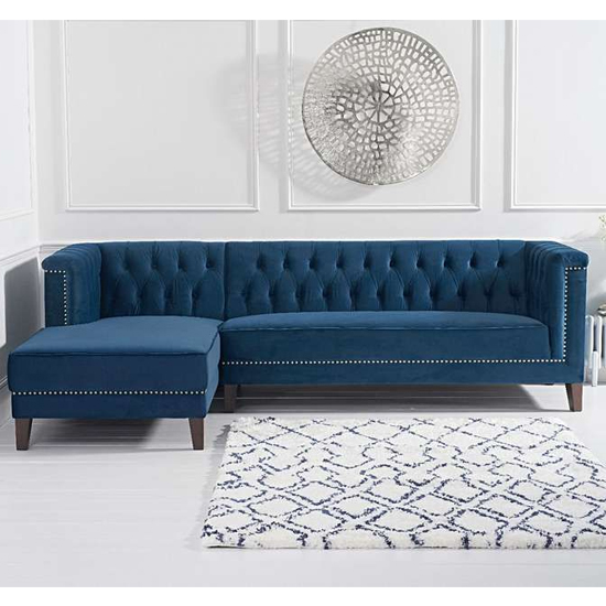 Tislit Velvet Left Facing Corner Chaise Sofa In Blue_2