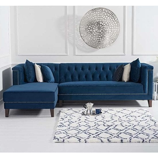 Tislit Velvet Left Facing Corner Chaise Sofa In Blue_1