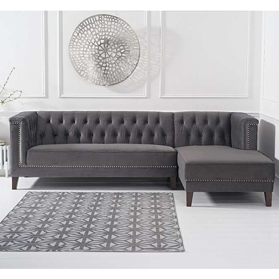 Tislit Velvet Right Facing Corner Chaise Sofa In Grey_2