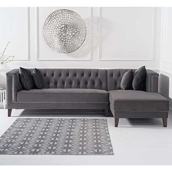 Tislit Velvet Right Facing Corner Chaise Sofa In Grey_1
