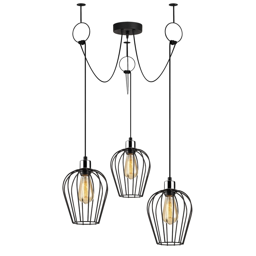 Titan 3 Light Metal Ceiling Pendant Light in Black