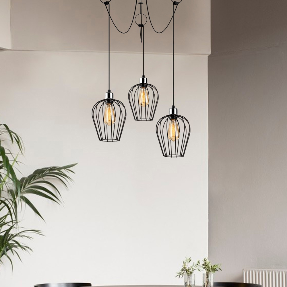 Titan 3 Light Metal Ceiling Pendant Light in Black