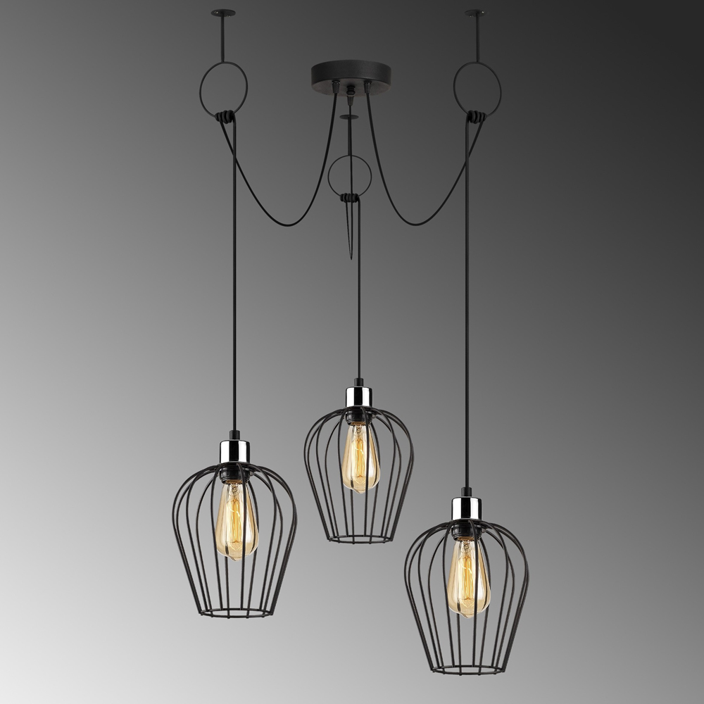 Titan 3 Light Metal Ceiling Pendant Light in Black