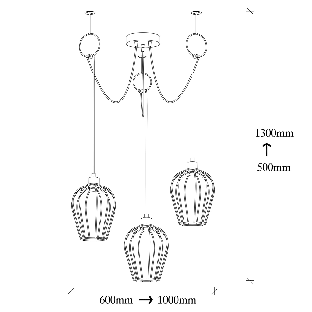 Titan 3 Light Metal Ceiling Pendant Light in Black