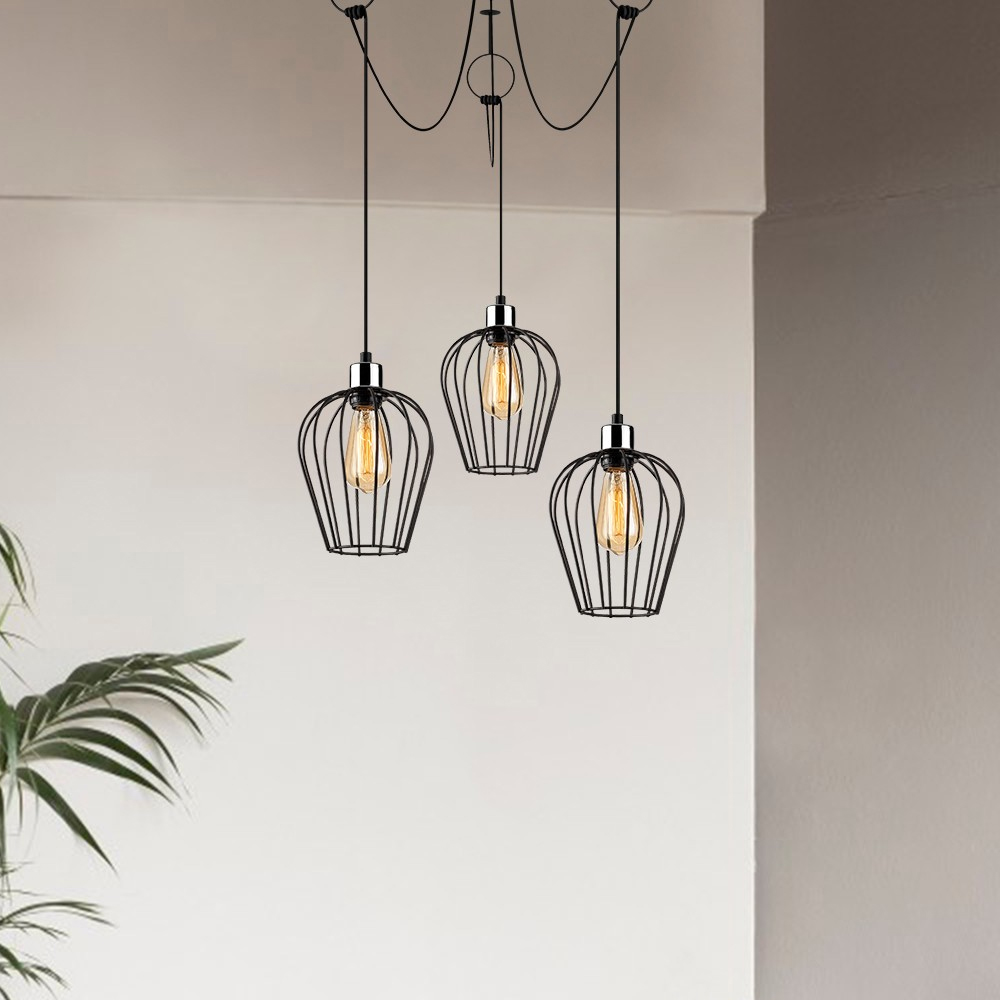 Titan Large 3 Light Metal Drop Ceiling Pendant Light in Black