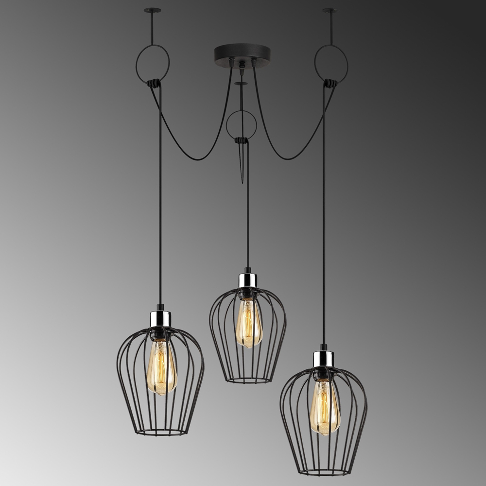 Titan Large 3 Light Metal Drop Ceiling Pendant Light in Black