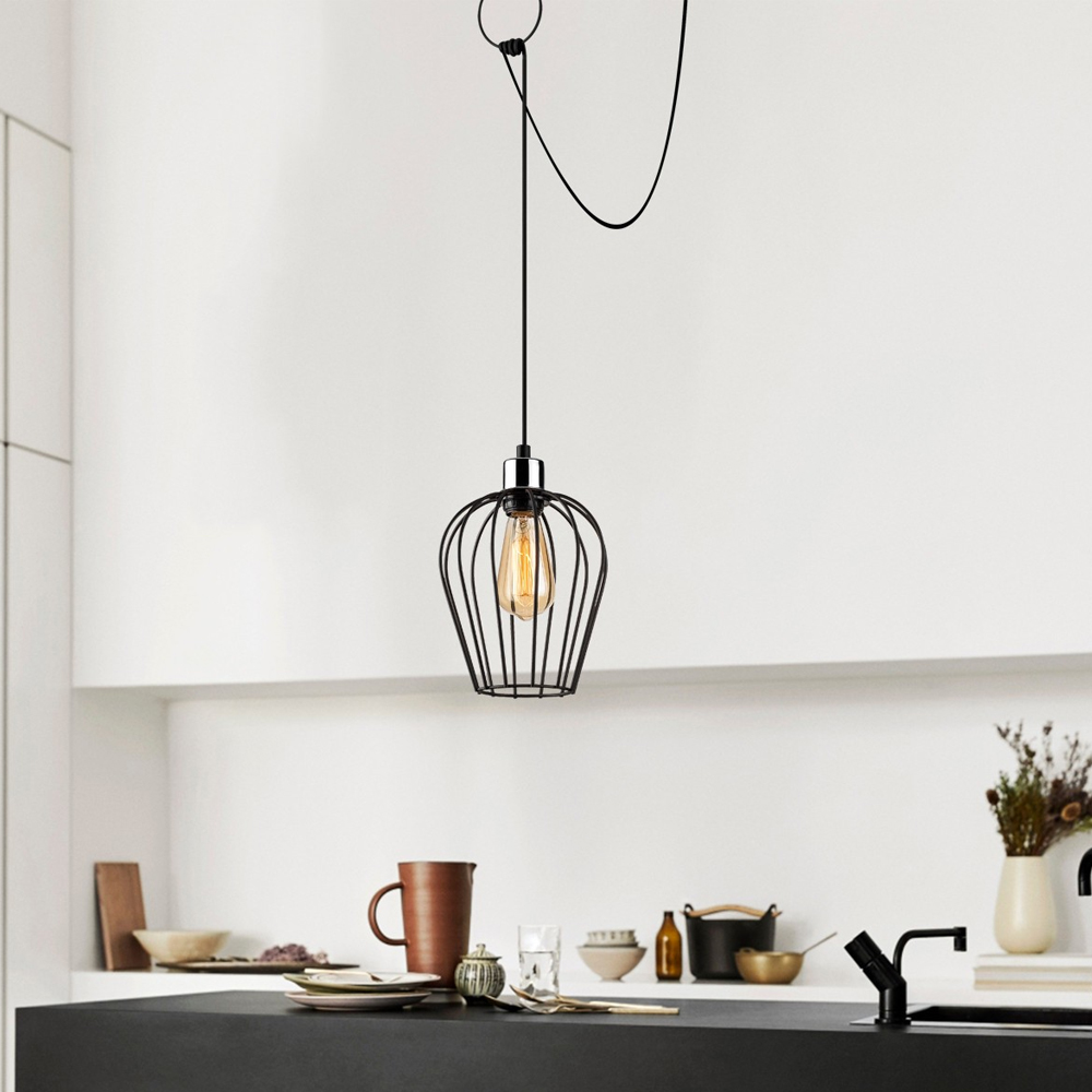 Titan Large Metal Ceiling Pendant Light in Black