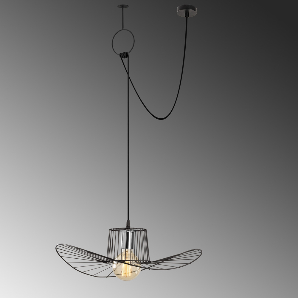 Titan Metal Hat Shape Adjusting Ceiling Pendant Light in Black