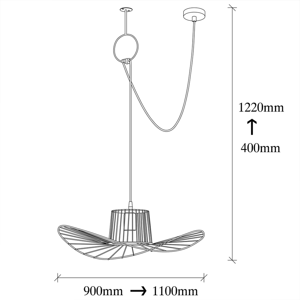 Titan Metal Hat Shape Adjusting Ceiling Pendant Light in Black