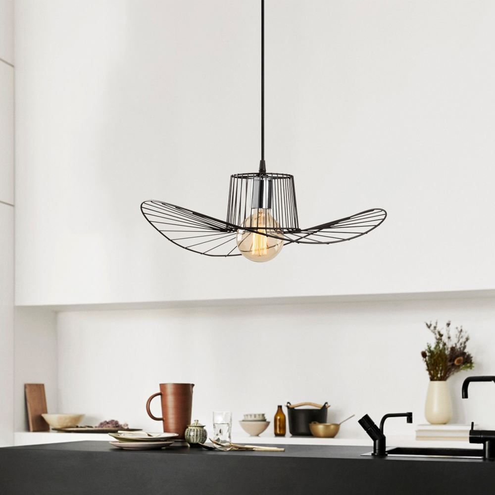 Titan Metal Hat Shape Ceiling Pendant Light in Black