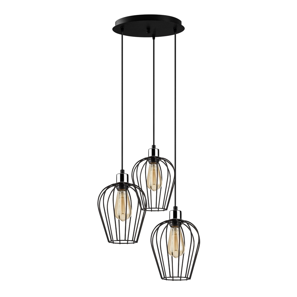 Titan Small 3 Light Metal Drop Ceiling Pendant Light in Black