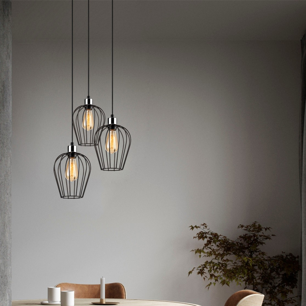 Titan Small 3 Light Metal Drop Ceiling Pendant Light in Black