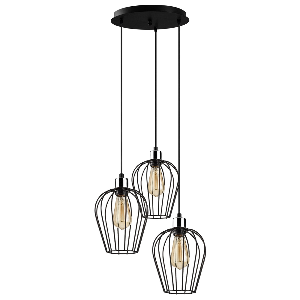Titan Small 3 Light Metal Drop Ceiling Pendant Light in Black