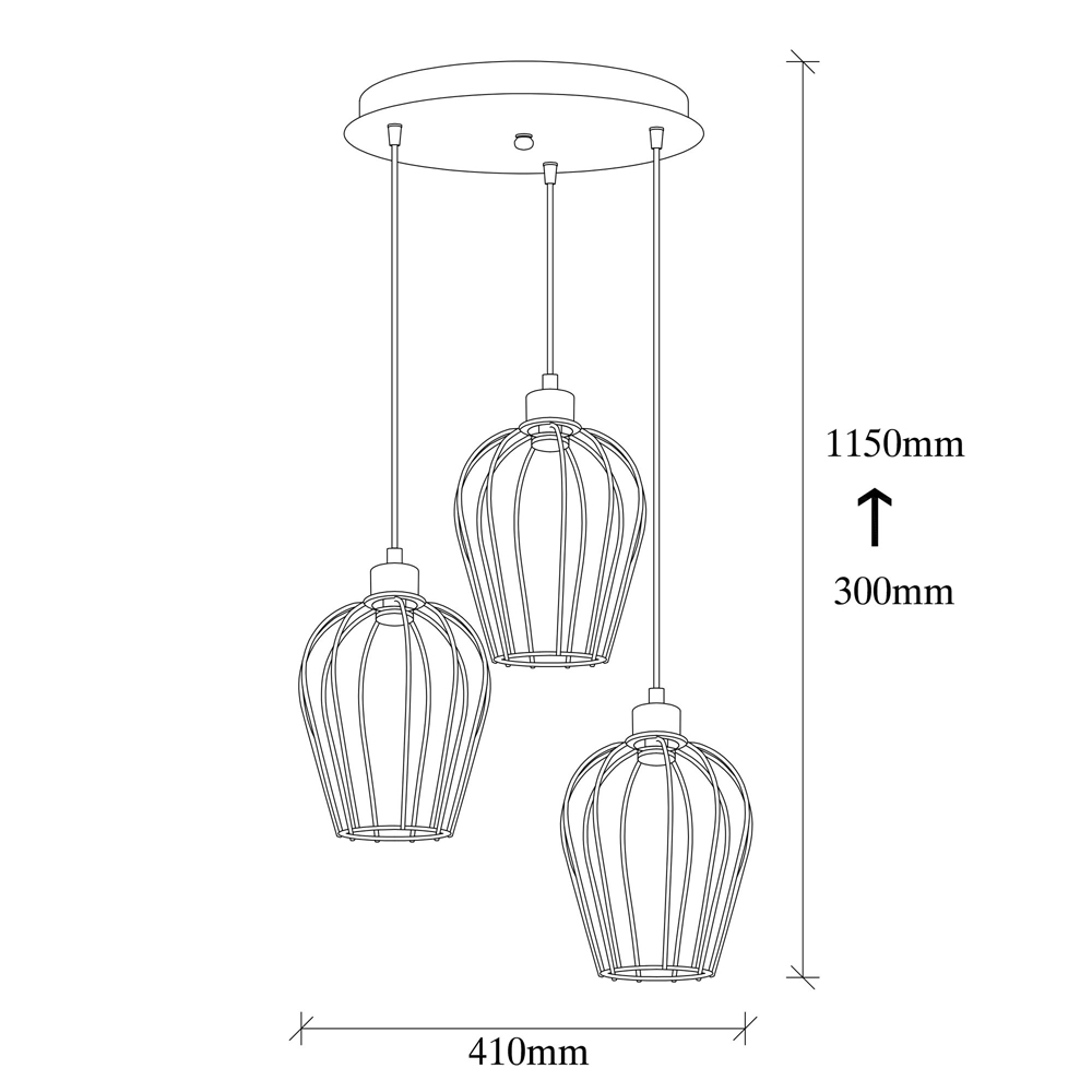 Titan Small 3 Light Metal Drop Ceiling Pendant Light in Black
