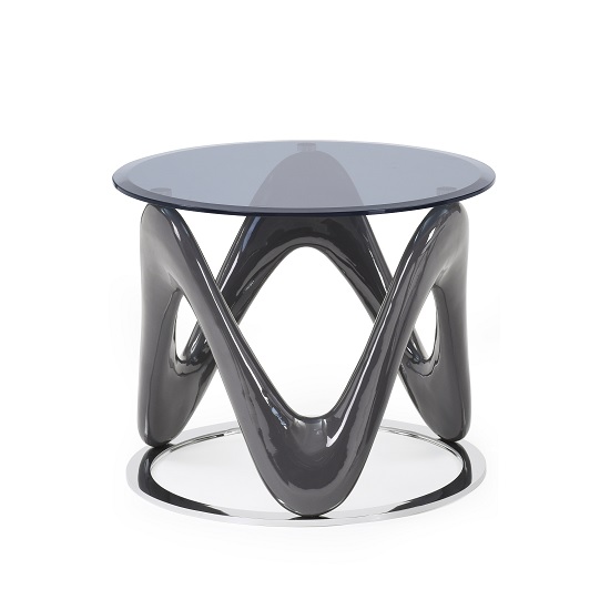 Titan Glass End Table In Grey High Gloss With Chrome Ring Furniture