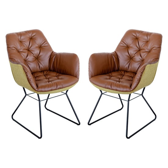 Read more about Titania brown two tone faux leather dining chairs in pair