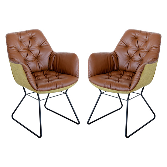 Read more about Titania brown two tone faux leather dining chairs in pair