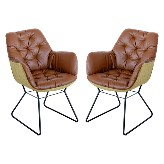 Read more about Titania brown two tone faux leather dining chairs in pair