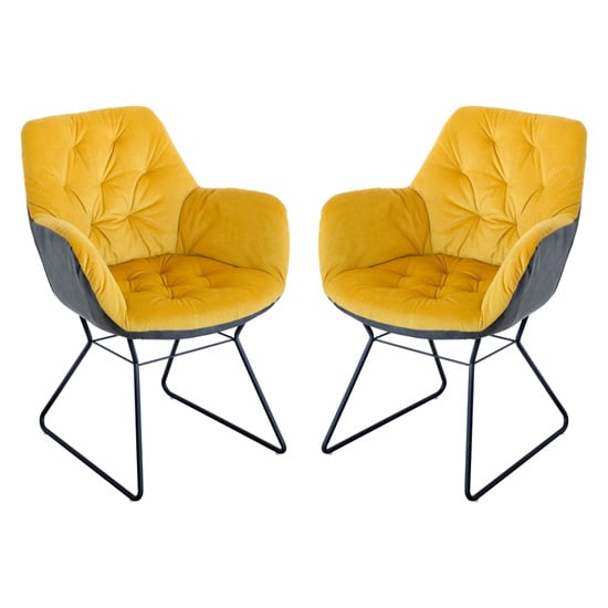 Read more about Titania yellow two tone faux leather dining chairs in pair