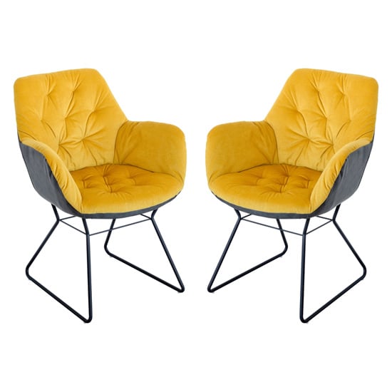 Photo of Titania yellow two tone faux leather dining chairs in pair