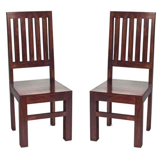 Tivat Dark Mahogany Mango Wood Slat Back Dining Chairs In Pair