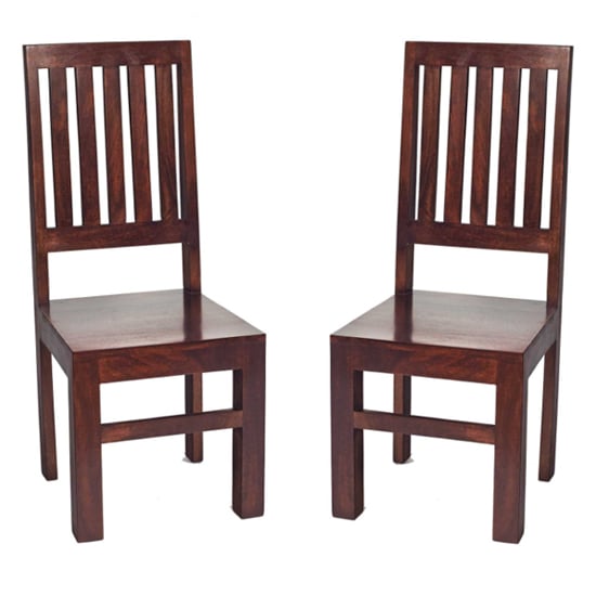 Tivat Dark Mahogany Mango Wood Slat Back Dining Chairs In Pair