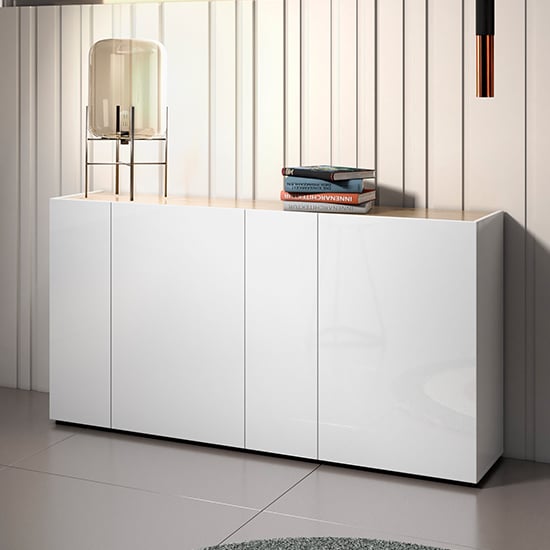 Product photograph of Tivoli Gloss Sideboard 4 Doors 4 Shelves In White Artisan Oak Top from Furniture in Fashion