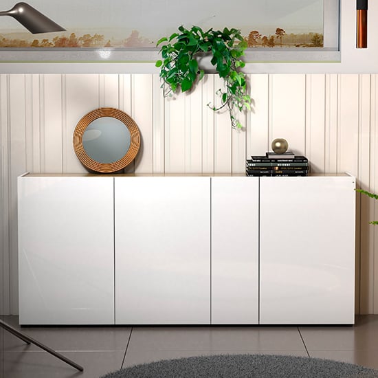 Product photograph of Tivoli Gloss Sideboard Wide 4 Doors In White Artisan Oak Top from Furniture in Fashion