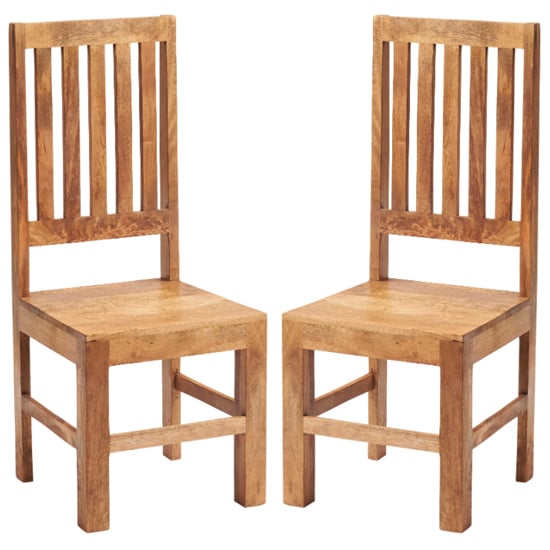 Tivat Light Mahogany Mango Wood Slat Back Dining Chairs In Pair
