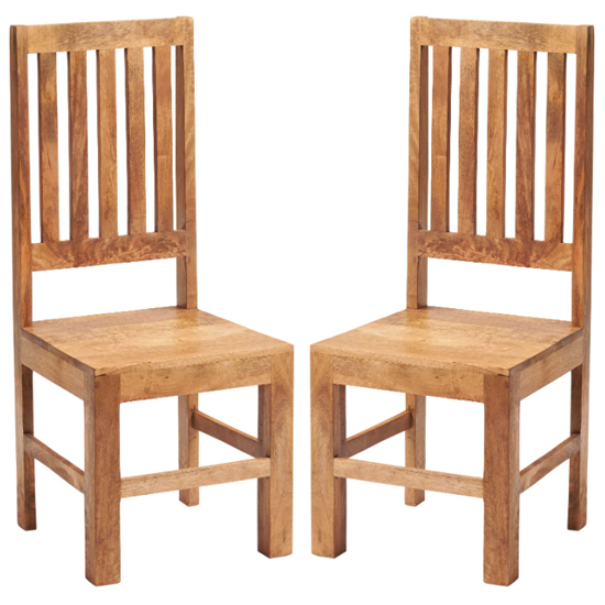 Tivat Light Mahogany Mango Wood Slat Back Dining Chairs In Pair