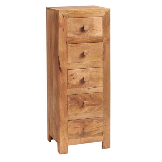Tivat Mango Wood Chest Of 5 Drawers In Light Mahogany
