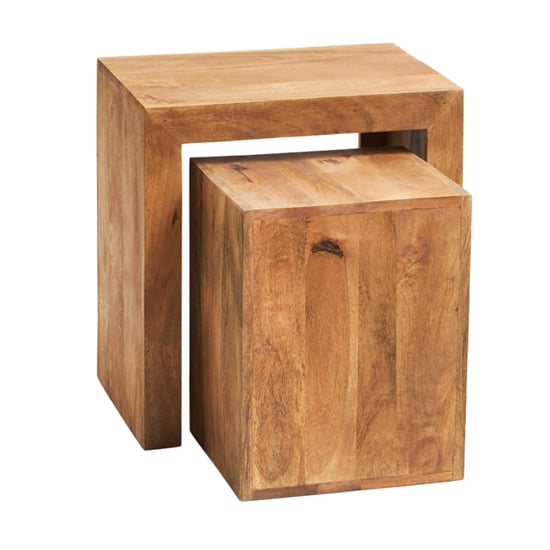 Product photograph of Tivat Mango Wood Cubed Nest Of 2 Tables In Light Mahogany from Furniture in Fashion
