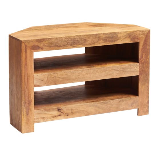 Product photograph of Tivat Mango Wood Open Tv Stand Corner In Light Mahogany from Furniture in Fashion
