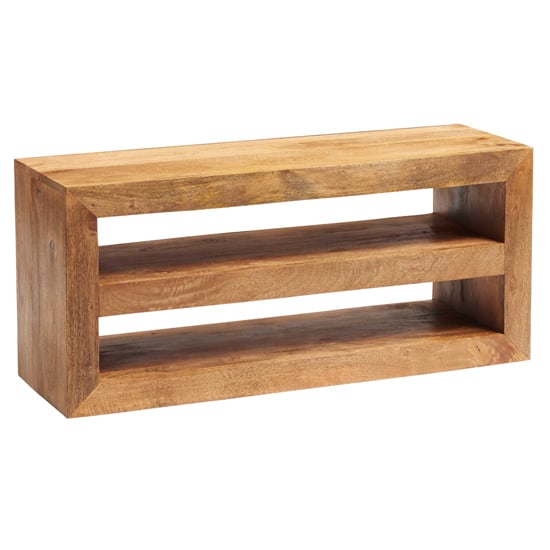 Read more about Tivat mango wood open tv stand wide in light mahogany