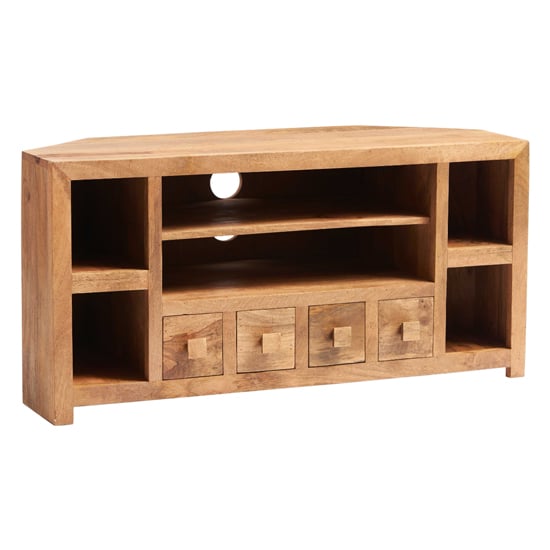 Product photograph of Tivat Mango Wood Tv Stand Corner In Light Mahogany from Furniture in Fashion