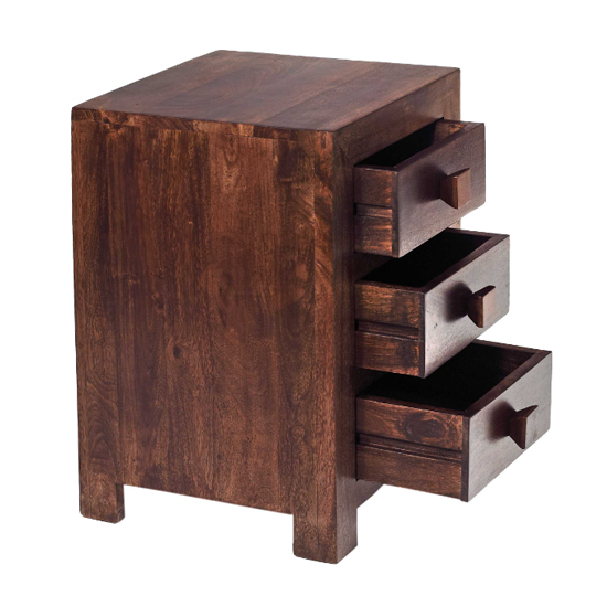 Tivat Mango Wood Bedside Cabinet 3 Drawers In Dark Mahogany