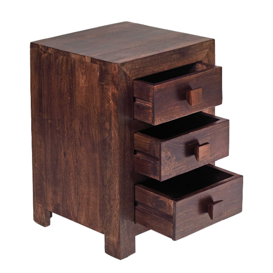Tivat Mango Wood Bedside Cabinet 3 Drawers In Dark Mahogany