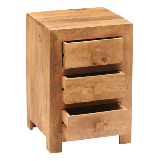 Tivat Mango Wood Bedside Cabinet 3 Drawers In Light Mahogany