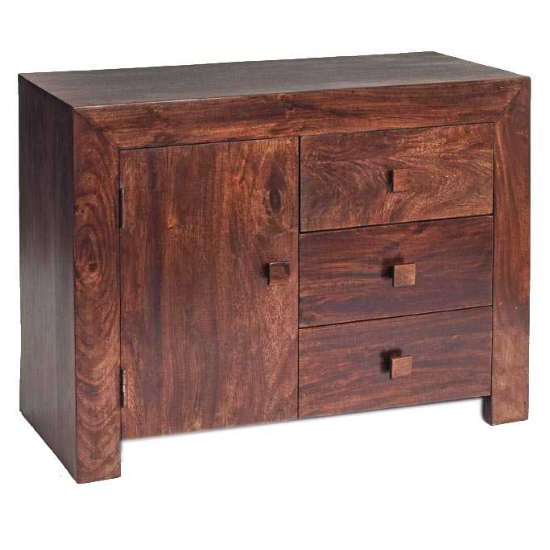 Tivat Mango Wood Sideboard 1 Door 3 Drawers In Dark Mahogany