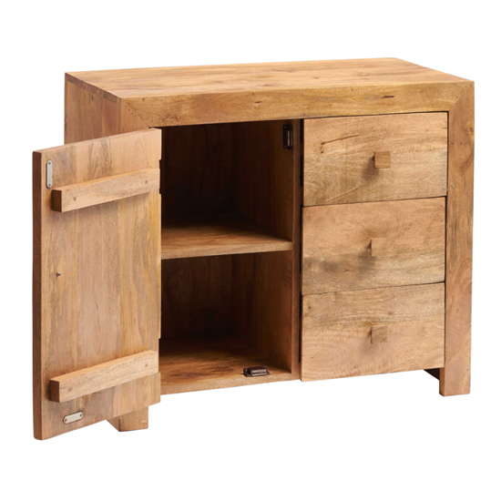Tivat Mango Wood Sideboard 1 Door 3 Drawers In Light Mahogany