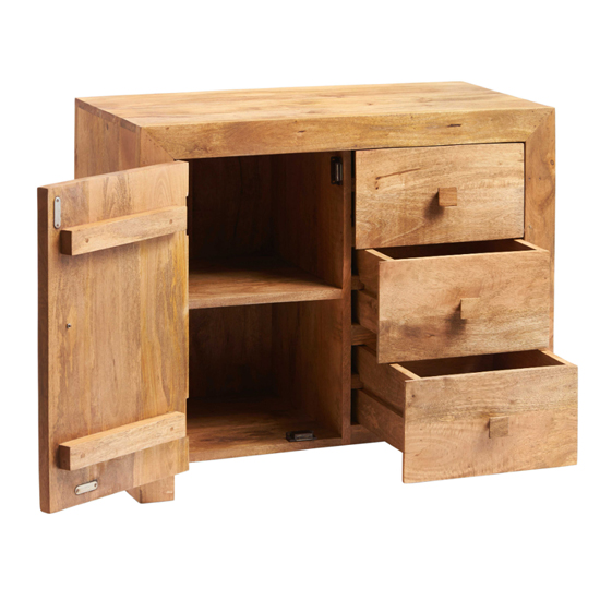 Tivat Mango Wood Sideboard 1 Door 3 Drawers In Light Mahogany