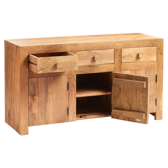 Tivat Mango Wood Sideboard 3 Doors 3 Drawers In Light Mahogany