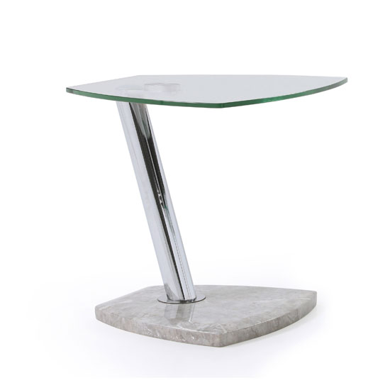 Tivoli Glass End Table In Clear With Marble Grey Gloss Base