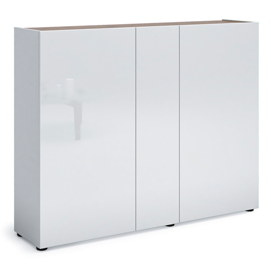 Tivoli Gloss Shoe Cabinet Wide 3 Doors In White Artisan Oak Top