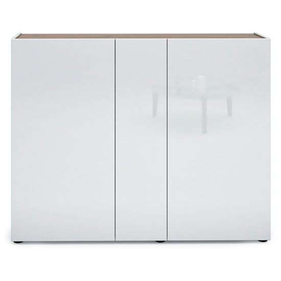 Tivoli Gloss Shoe Cabinet Wide 3 Doors In White Artisan Oak Top