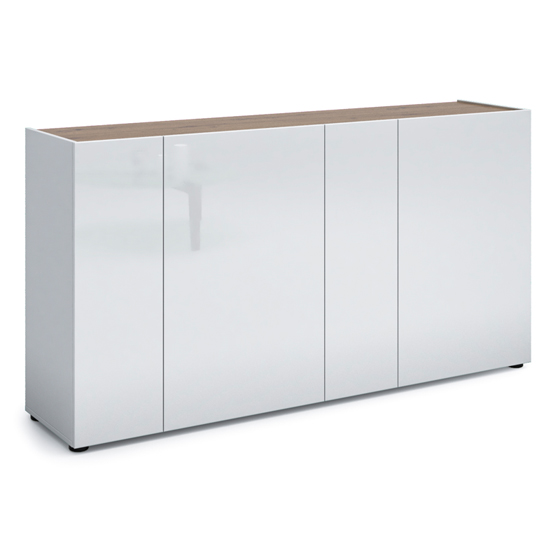 Tivoli Gloss Sideboard 4 Doors 6 Shelves In White Artisan Oak Top