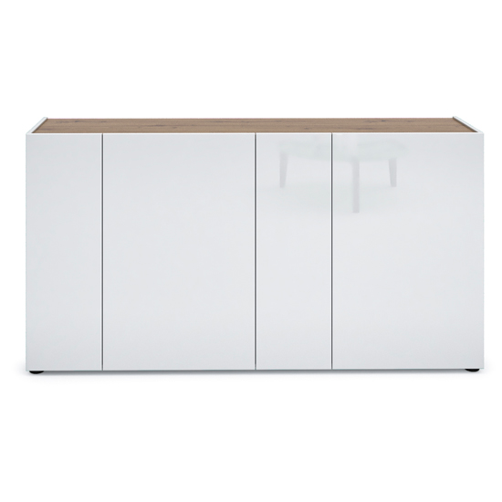 Tivoli Gloss Sideboard 4 Doors 6 Shelves In White Artisan Oak Top