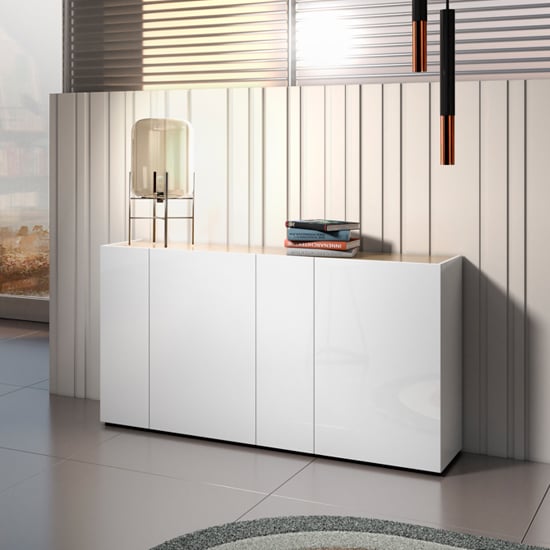 Read more about Tivoli gloss sideboard 4 doors 6 shelves in white artisan oak top