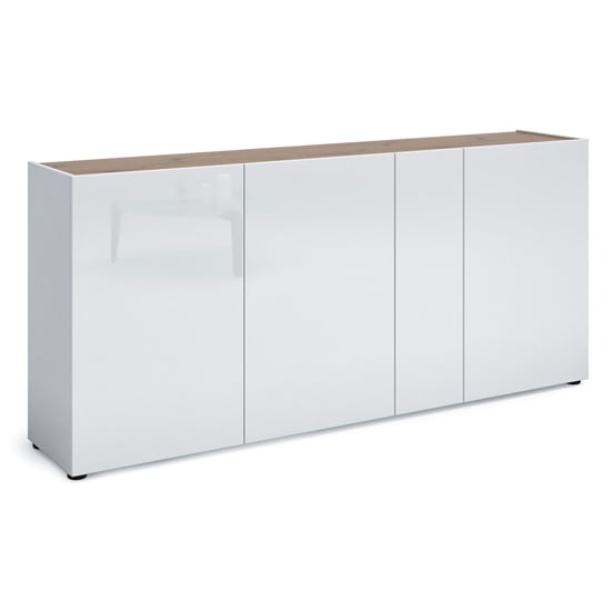 Tivoli Gloss Sideboard Wide 4 Doors In White Artisan Oak Top